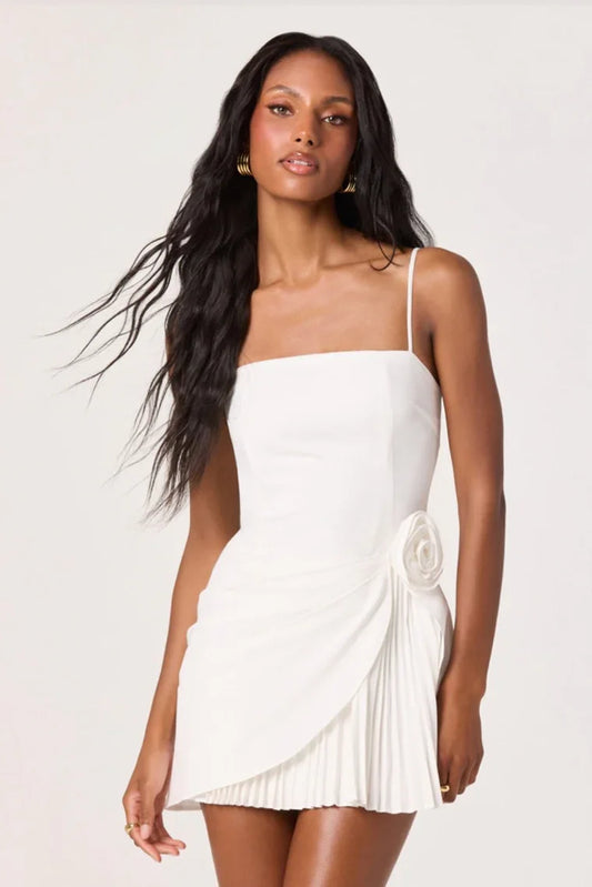 Genevieve Couture Rosette Embellished Pleated Mini Dress